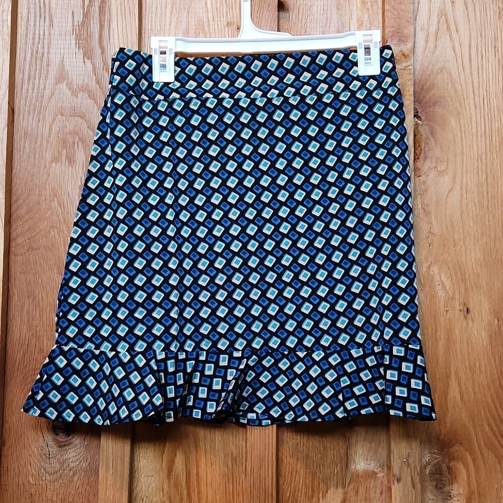 Band of the Free Colette Teal Diamond Ruffle Mini Skirt, Large, Teal & Black